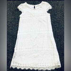 Girls White Lace Overlay Dress with Cap Sleeves